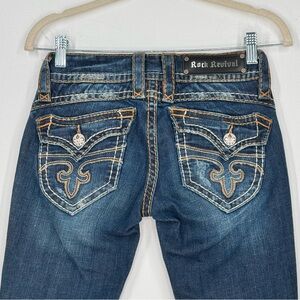 Rock Revival Patti Boot Cut Jeans Orange Stitching Distressed Women’s Size 26